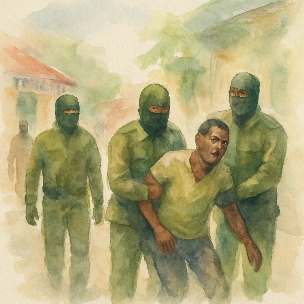 an illustration depicting abduction by masked security forces in a tanzanian street